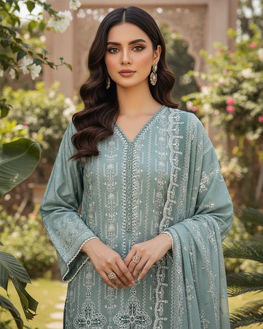 Three Piece Formals | Embroidered - White & White - Eid Special | Premium Lawn