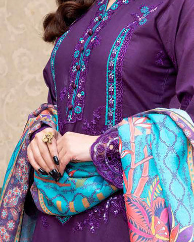 Designer Three Piece | Embroidered - Ashi | Luxury Khaddar