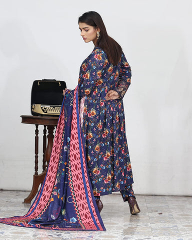 Designer Embroidered Three Piece Maxi/ Frock | Floral Printed | Bana Dora Marina