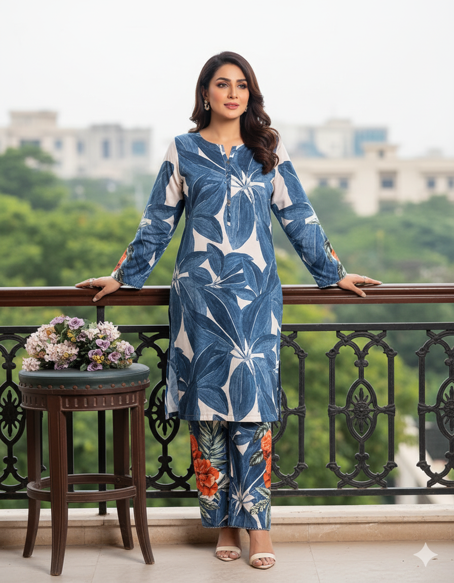 Designer Embroidered Two Piece | Florence | Linen