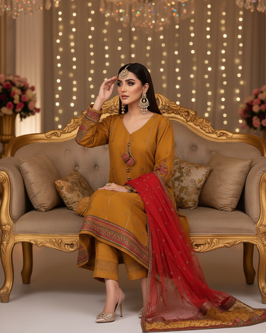 Formal Three Piece | Embroidered Festive-Falsafa | Premium Organza
