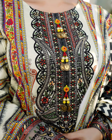 Embroidered Three Piece | Khushbu Printed Series | Luxury Winter Cotton