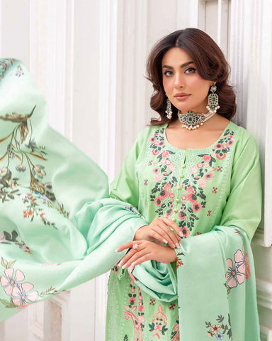 Designer Three Piece | Embroidered - Sadaf | Luxury Dhanak
