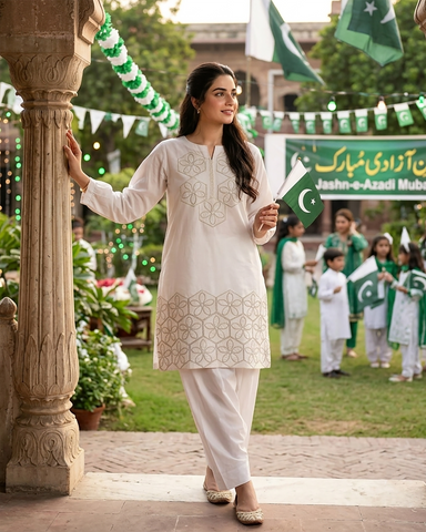 Designer Embroidered Shirt | Azadi Special | Cotton Lawn