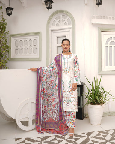 Designer Three Piece | Digital Printed Embroidered | Premium Khaddar