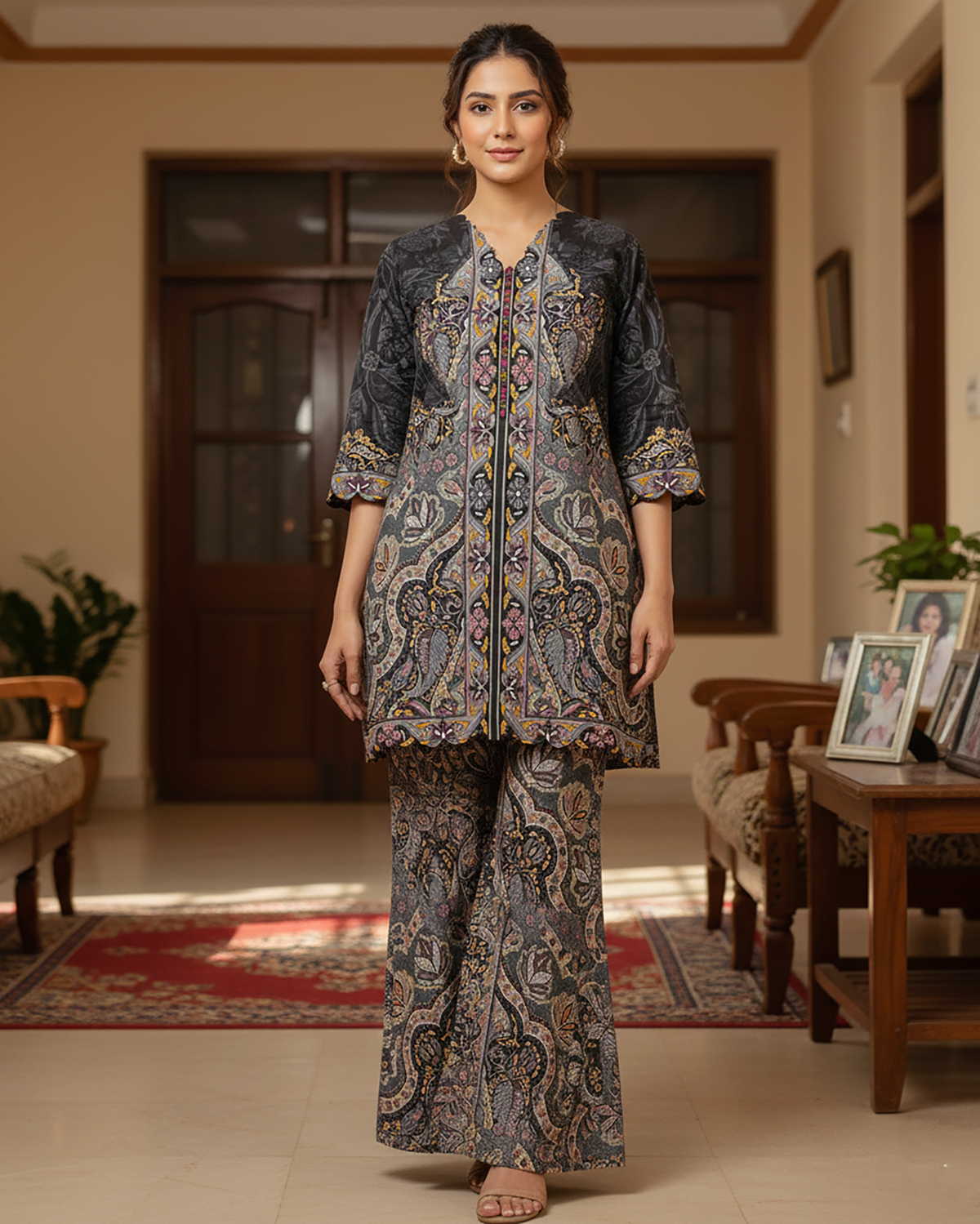 Designer CoOrds Two Piece | Digital Embroidered Prints | Soft Corduroy