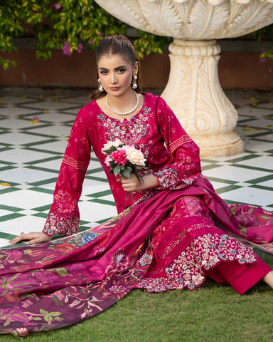 Designer Three Piece | Embroidered - Zouq 2 | Luxury Dhanak