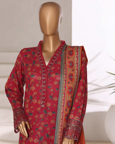 Embroidered Three Piece | Designer Printed - Malika | Winter Khaddar