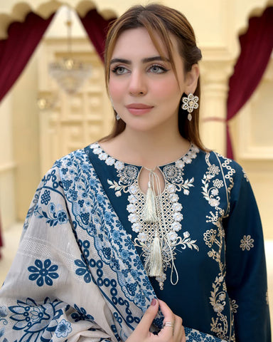 Designer Three Piece | Rangni Embroidered Series | Self Winter Cotton