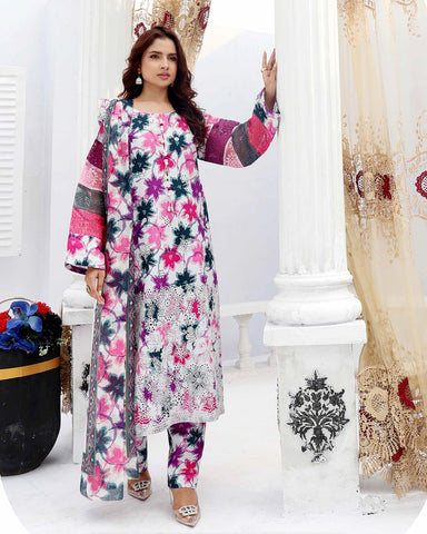 Designer Three Pieces | Embroidered Printed - RungRaiza | Winter Cambric Cotton