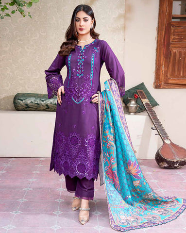 Designer Three Piece | Embroidered - Ashi | Luxury Khaddar