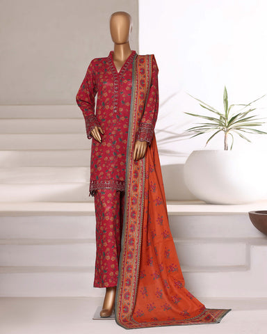Embroidered Three Piece | Designer Printed - Malika | Winter Khaddar