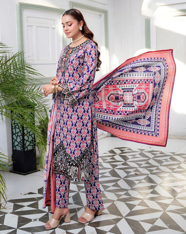 Designer Three Piece | Digital Printed Embroidered | Premium Khaddar