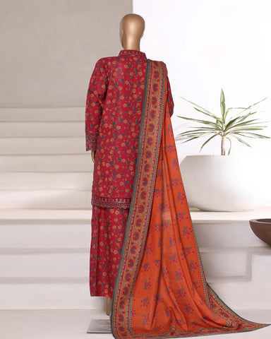 Embroidered Three Piece | Designer Printed - Malika | Winter Khaddar