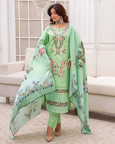 Designer Three Piece | Embroidered - Sadaf | Luxury Dhanak