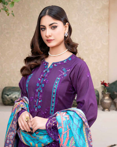 Designer Three Piece | Embroidered - Ashi | Luxury Khaddar