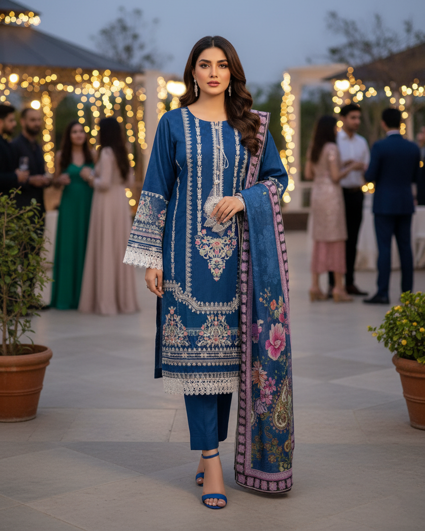 Designer Embroidered Three Piece | Anarkali | Khaddar Cotton