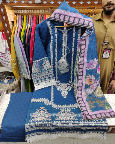 Designer Embroidered Three Piece | Anarkali | Khaddar Cotton