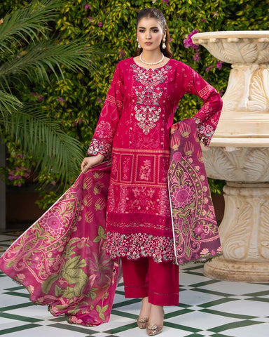 Designer Three Piece | Embroidered - Zouq 2 | Luxury Dhanak