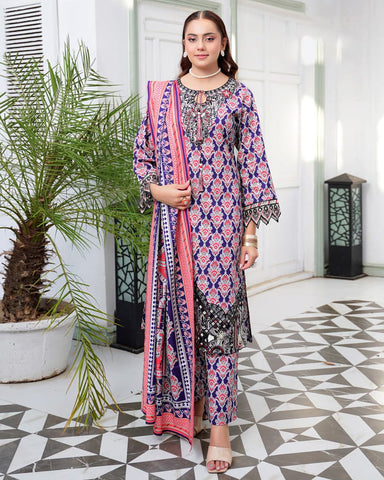 Designer Three Piece | Digital Printed Embroidered | Premium Khaddar