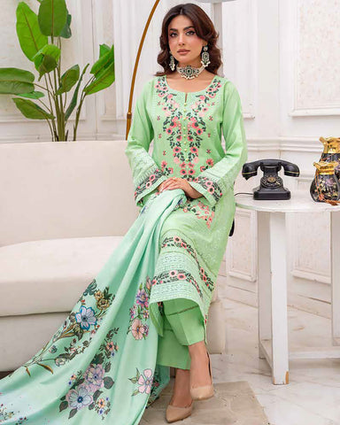 Designer Three Piece | Embroidered - Sadaf | Luxury Dhanak