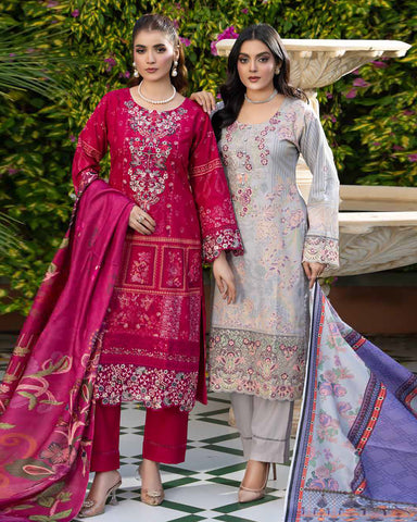 Designer Three Piece | Embroidered - Zouq 2 | Luxury Dhanak