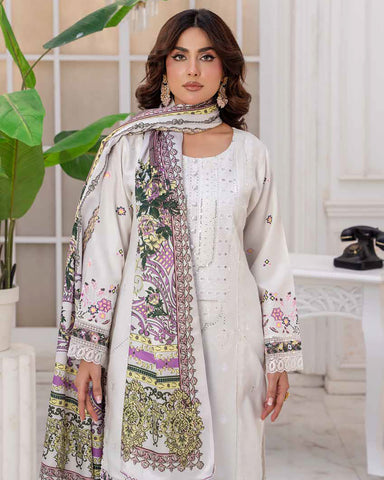 Designer Three Piece | Embroidered - Sadaf | Luxury Dhanak
