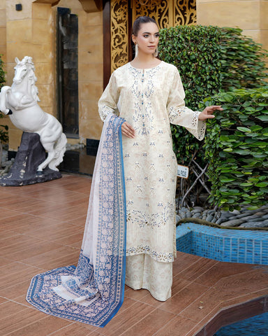 Designer Three Pieces | Embroidered-Mahay | Premium Printed Lawn