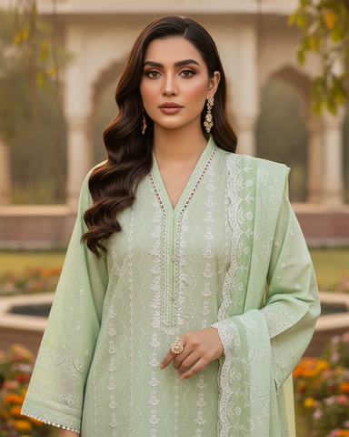 Three Piece Formals | Embroidered - White & White - Eid Special | Premium Lawn