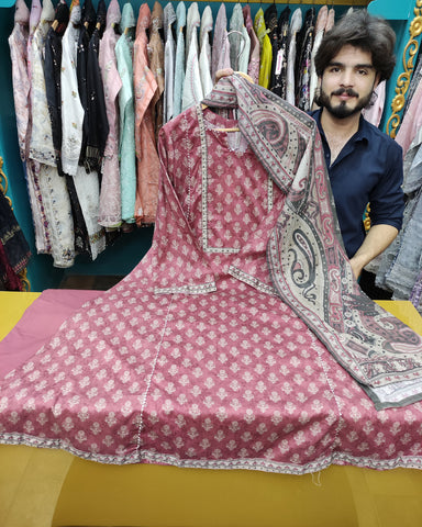 Printed Three Piece | Desginer Long Frock - Areej Casual | Premium Lawn