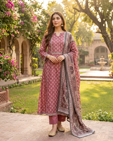 Printed Three Piece | Desginer Long Frock - Areej Casual | Premium Lawn