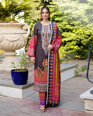 Embroidered Three Piece | Khushbu Printed Series | Luxury Winter Cotton