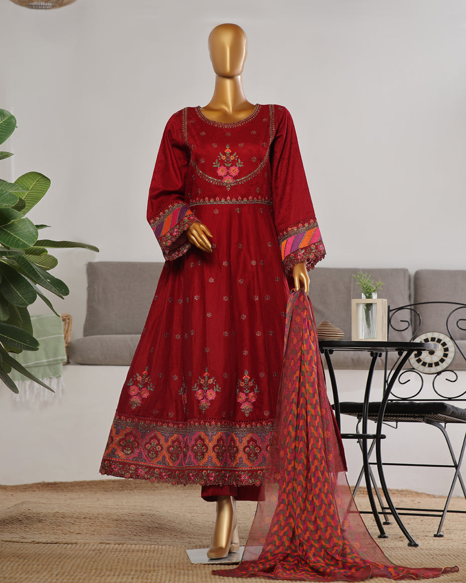 Three Piece | Fancy Embroidered Frock | Premium Jacquard