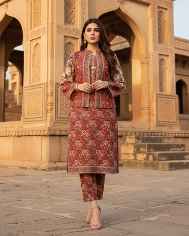 Digital Printed Three Piece | Jacket | Fusion | Khaddar