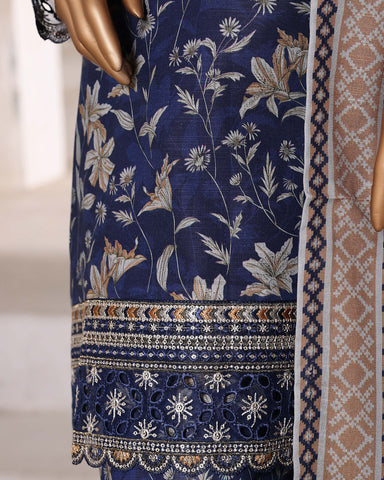 Embroidered Three Piece | Designer Printed - Malika | Winter Khaddar