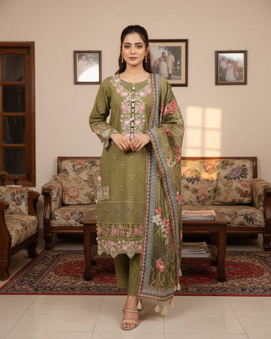 Designer Three Piece | Embroidered - Dhadkan | Khaddar Cotton