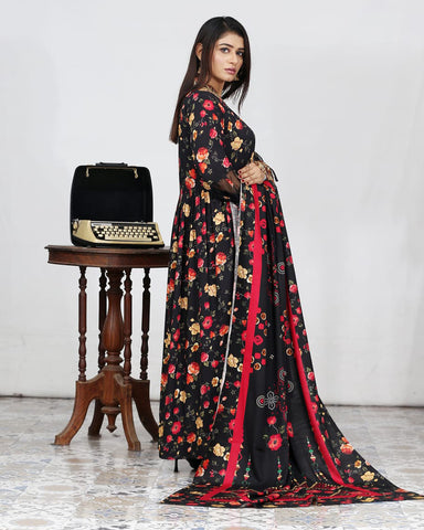 Designer Embroidered Three Piece Maxi/ Frock | Floral Printed | Bana Dora Marina