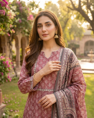 Printed Three Piece | Desginer Long Frock - Areej Casual | Premium Lawn