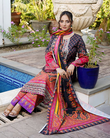 Embroidered Three Piece | Khushbu Printed Series | Luxury Winter Cotton
