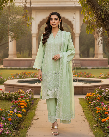 Three Piece Formals | Embroidered - White & White - Eid Special | Premium Lawn