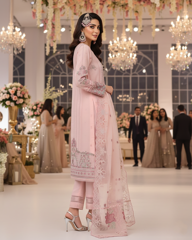 Formal Three Piece | Embroidered Festive-Falsafa | Premium Organza
