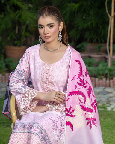 Designer Three Piece | Embroidered - Zouq 2 | Luxury Dhanak