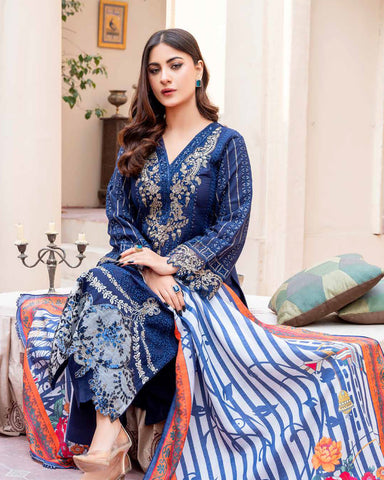 Designer Three Piece | Embroidered - Ashi | Luxury Khaddar