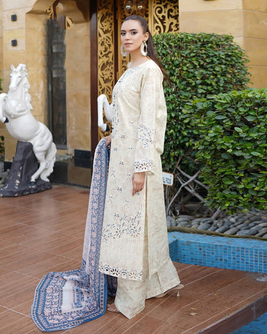 Designer Three Pieces | Embroidered-Mahay | Premium Printed Lawn