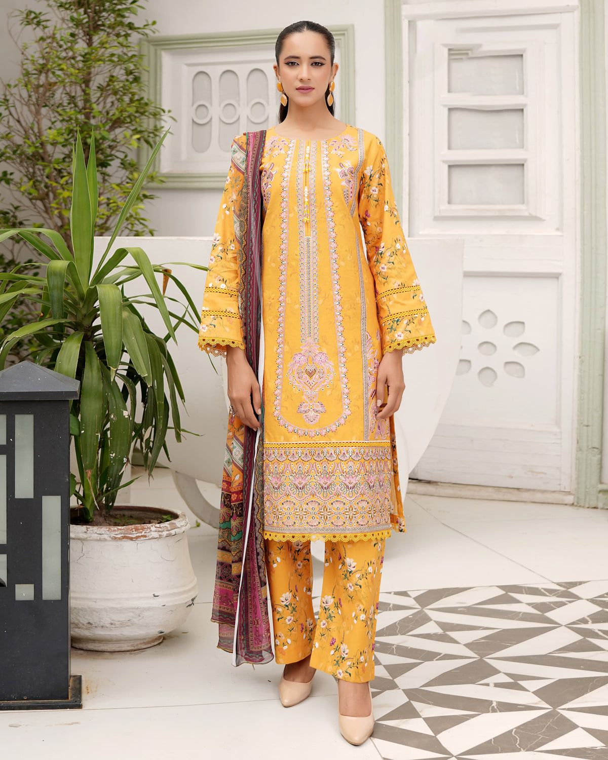 Designer Three Piece | Digital Printed Embroidered | Premium Khaddar