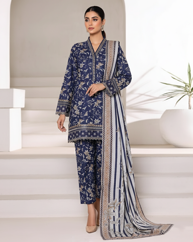 Embroidered Three Piece | Designer Printed - Malika | Winter Khaddar