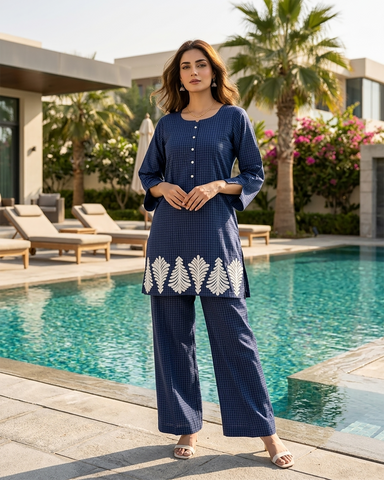 Semi Western Two Piece | Co-Ord Set - Dilnasheen | Slub Cotton