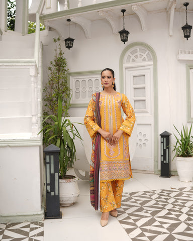 Designer Three Piece | Digital Printed Embroidered | Premium Khaddar