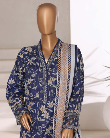 Embroidered Three Piece | Designer Printed - Malika | Winter Khaddar