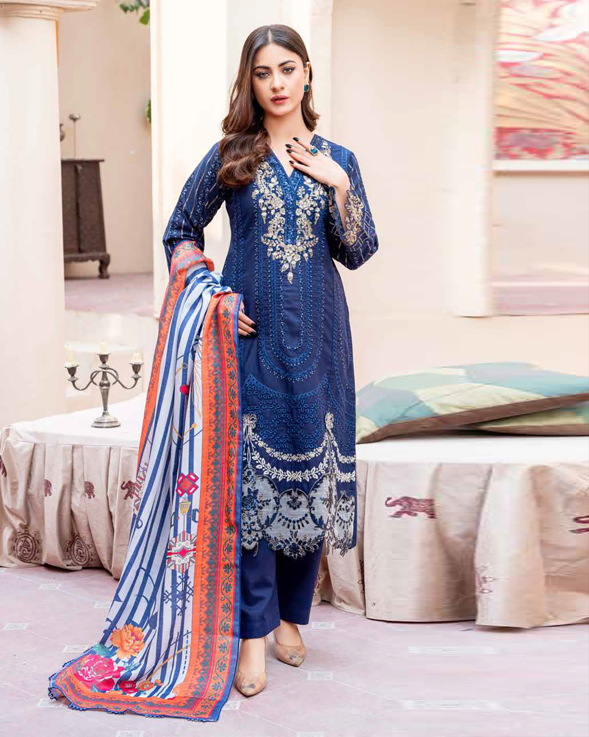 Designer Three Piece | Embroidered - Ashi | Luxury Khaddar